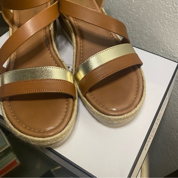 EUC/LIKE NEW Coach and Four Banno Cork Wedge Sandals in Luggage/Gold - Size 7 - Picture 8 of 11